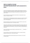 DECA SAMPLE EXAM ENTREPRENEURSHIP well answered to pass