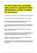 T4 ase brake quiz question fully solved & updated 2025-2026&lpar;latest version verified for accuracy&rpar;&period;