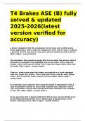 T4 Brakes ASE &lpar;B&rpar; fully solved & updated 2025-2026&lpar;latest version verified for accuracy&rpar;&period;