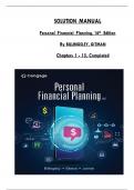 SOLUTION MANUAL Personal Financial Planning&comma; 16th Edition By BILLINGSLEY&comma; GITMAN Chapters 1 - 15&comma; Completed with verified questions and  correct answers&period;PDF