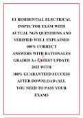  E1 RESIDENTIAL ELECTRICAL INSPECTOR EXAM WITH ACTUAL NGN QUESTIONS AND VERIFIED WELL EXPLAINED 100&percnt; CORRECT ANSWERS WITH RATIONALES GRADED A&plus; LATEST UPDATE 2025 WITH 100&percnt; GUARANTEED SUCCESS AFTER DOWNLOAD &lpar;ALL YOU NEED TO PASS YOUR EXAMS