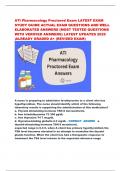 ATI Pharmacology Proctored Exam LATEST EXAM  STUDY GUIDE ACTUAL EXAM QUESTIONS AND WELL  ELABORATED ANSWERS &lpar;MOST TESTED QUESTIONS  WITH VERIFIED ANSWERS&rpar; LATEST UPDATES 2025  &vert;ALREADY GRADED A&plus; &lpar;REVISED EXAM&rpar;