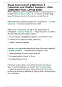 Texas Government 2306 Exam 4 Questions and Verified Answers&comma; 100- Guarantee Pass &lpar;Latest