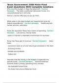 Texas Government 2306 Hicks-Final Exam Questions With Complete Solutions
