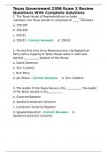 Texas Government 2306 Exam 2 Texas Government 2306 Exam 2 Review Questions With Complete SolutionsReview Questions With Complete Solutions