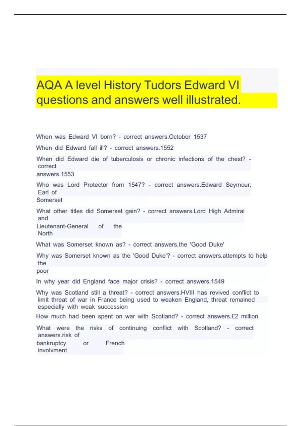 AQA A Level History Tudors Edward VI Questions And Answers Well AQA A Level History Tudors Edward VI Questions And Answers Well