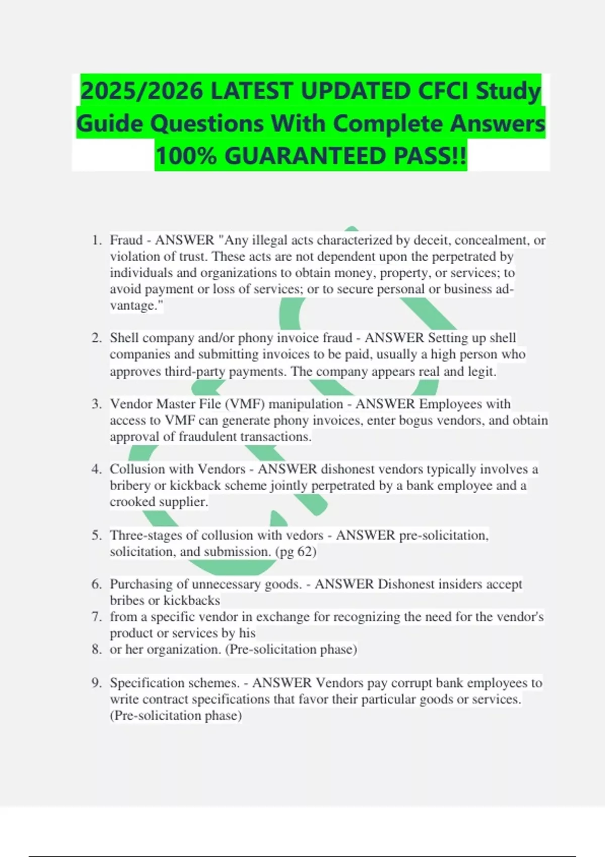 2025/2026 LATEST UPDATED CFCI Study Guide Questions With Complete ...