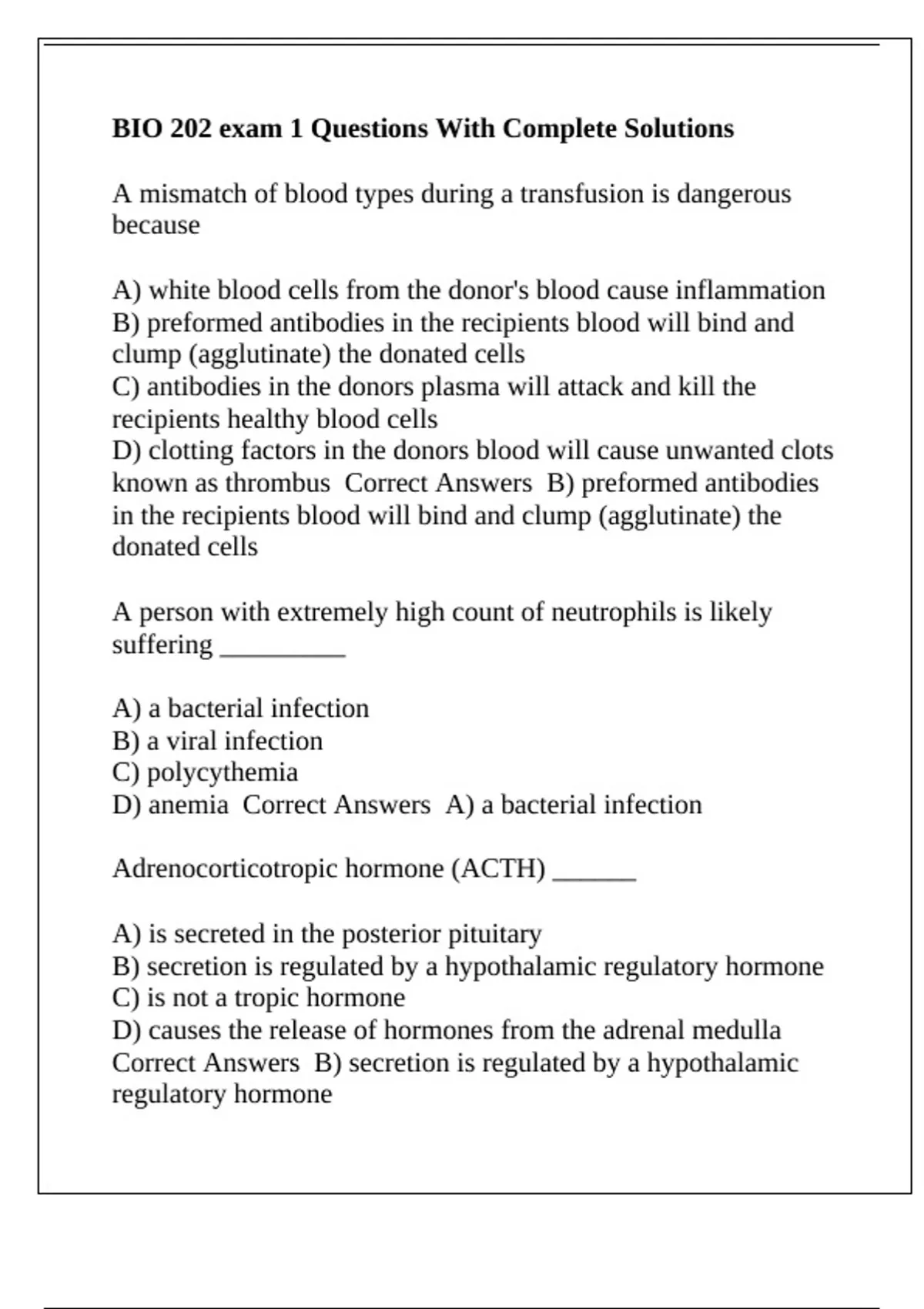 BIO 202 exam 1 Questions With Complete Solution2 - BIO 202 - Stuvia US