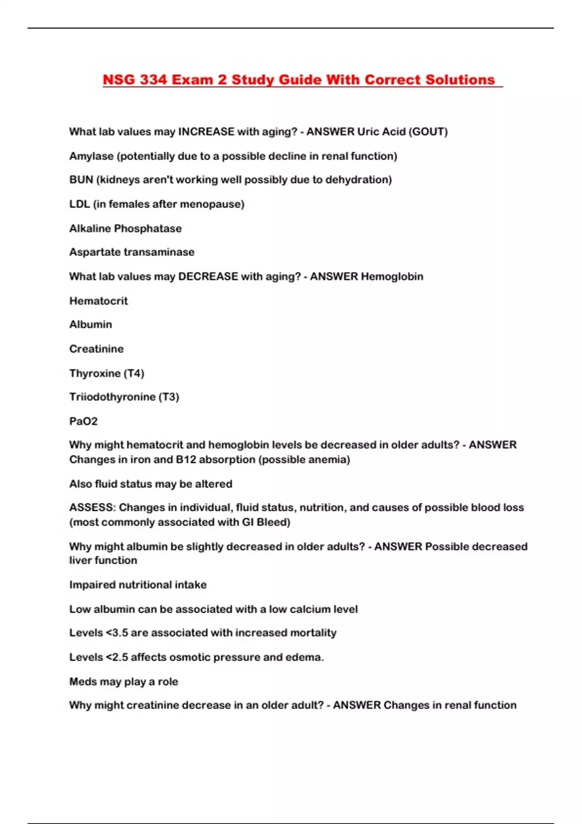 NSG 334 Exam 2 Study Guide With Correct Solutions - NSG 334 - Stuvia US