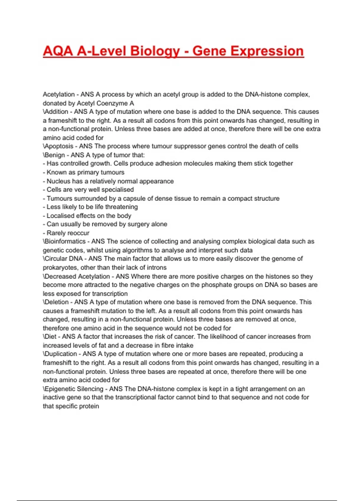 AQA A-Level Biology - Gene Expression Exam 2025/2026 Questions With ...