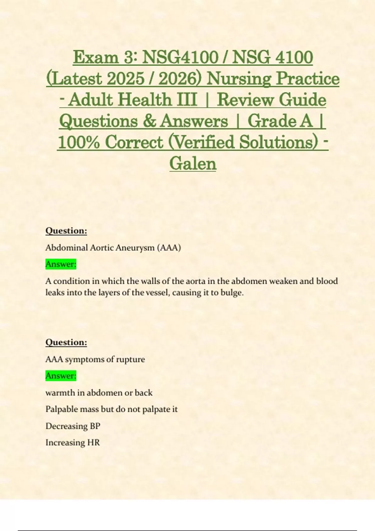 Exam 3: NSG4100 / NSG 4100 (Latest 2025 / 2026) Nursing Practice ...