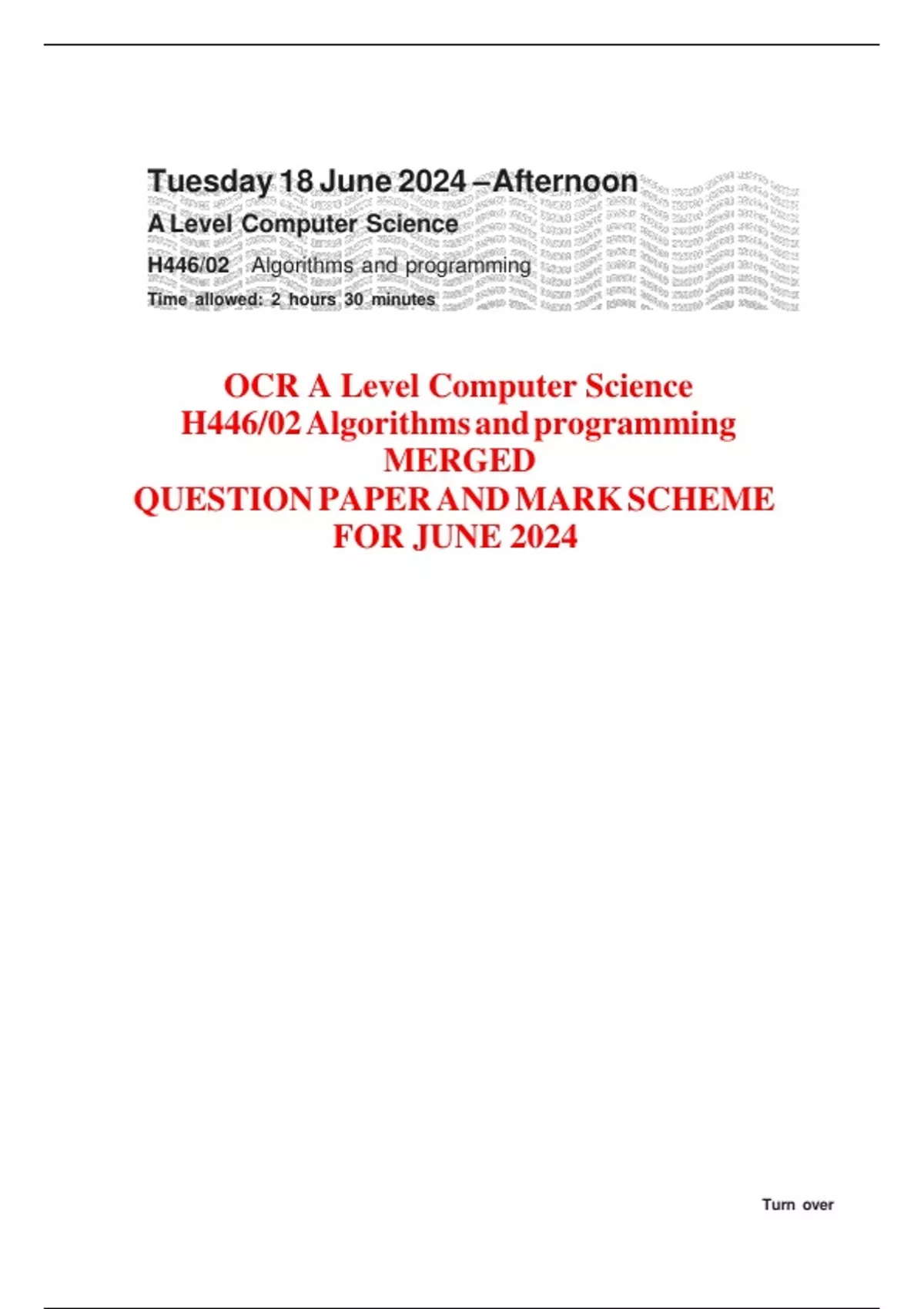 OCR A Level Computer Science H446/02 Algorithms and programming MERGED ...