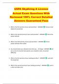 USPA Skydiving A License  Actual Exam Questions With  Reviewed 100&percnt; Correct Detailed  Answers Guaranteed Pass 