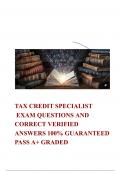 TAX CREDIT SPECIALIST  EXAM QUESTIONS AND CORRECT VERIFIED ANSWERS 