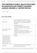 CPH CERTIFIED IN PUBLIC HEALTH EXAM 2025 &vert; 135 QUESTIONS AND CORRECT ANSWERS &vert; ALREADY GRADED A&plus; &vert; NEWEST EDITION