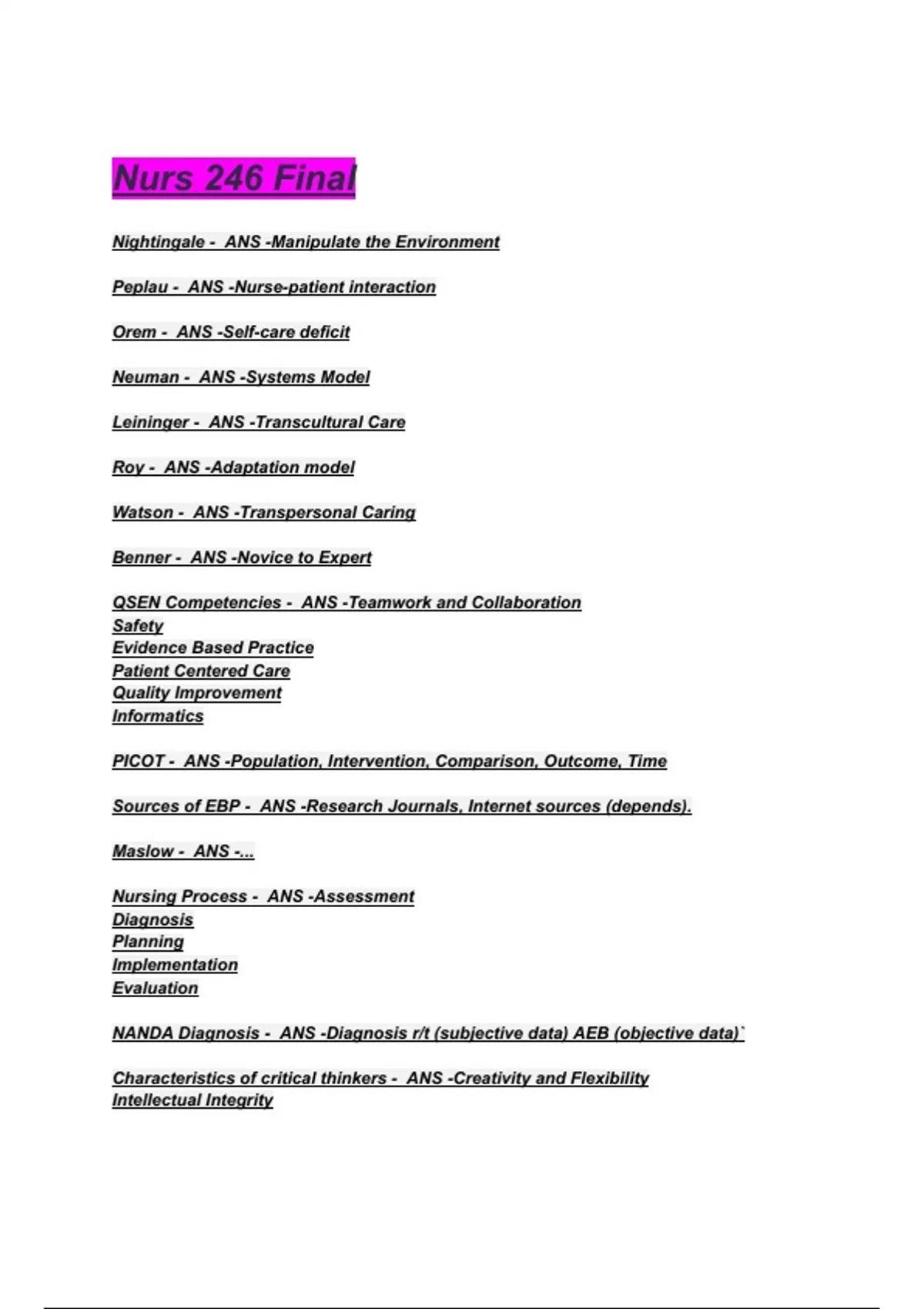 NURS246 Exam Questions with correct Answers 2025/2026( A+ GRADED 100% ...