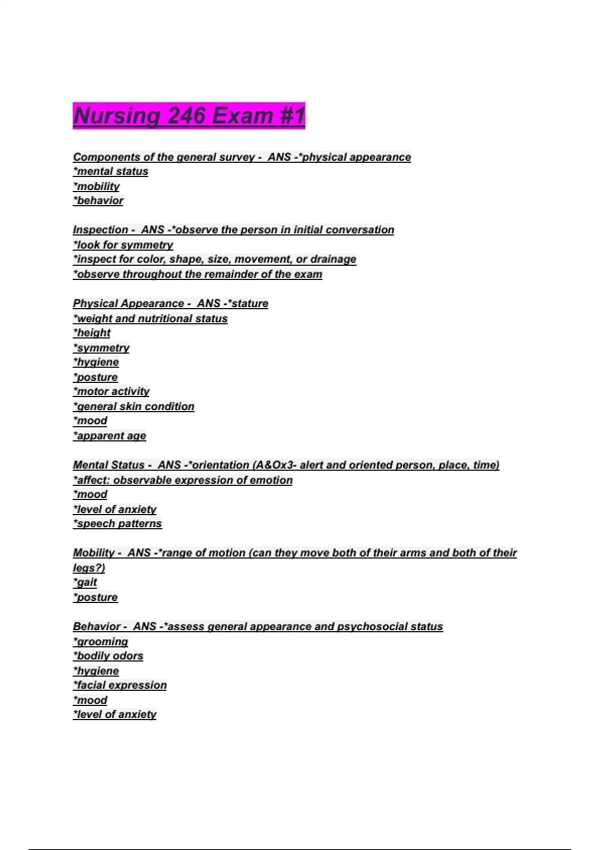 Nursing 246 Exam #1 Questions and Answers 2025/2026( A+ GRADED 100% ...