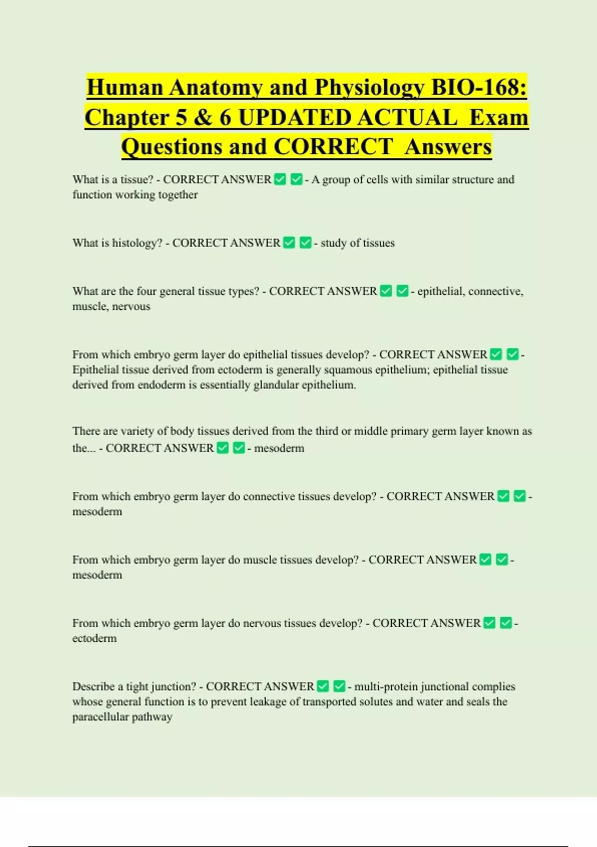 Human Anatomy and Physiology BIO-168: Chapter 5 & 6 UPDATED ACTUAL Exam ...