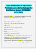 Texas Department of Agriculture Pesticide Applicator's study guide &vert; Q&A Latest Update 2024&sol;2025 &vert; 100&percnt; PASS