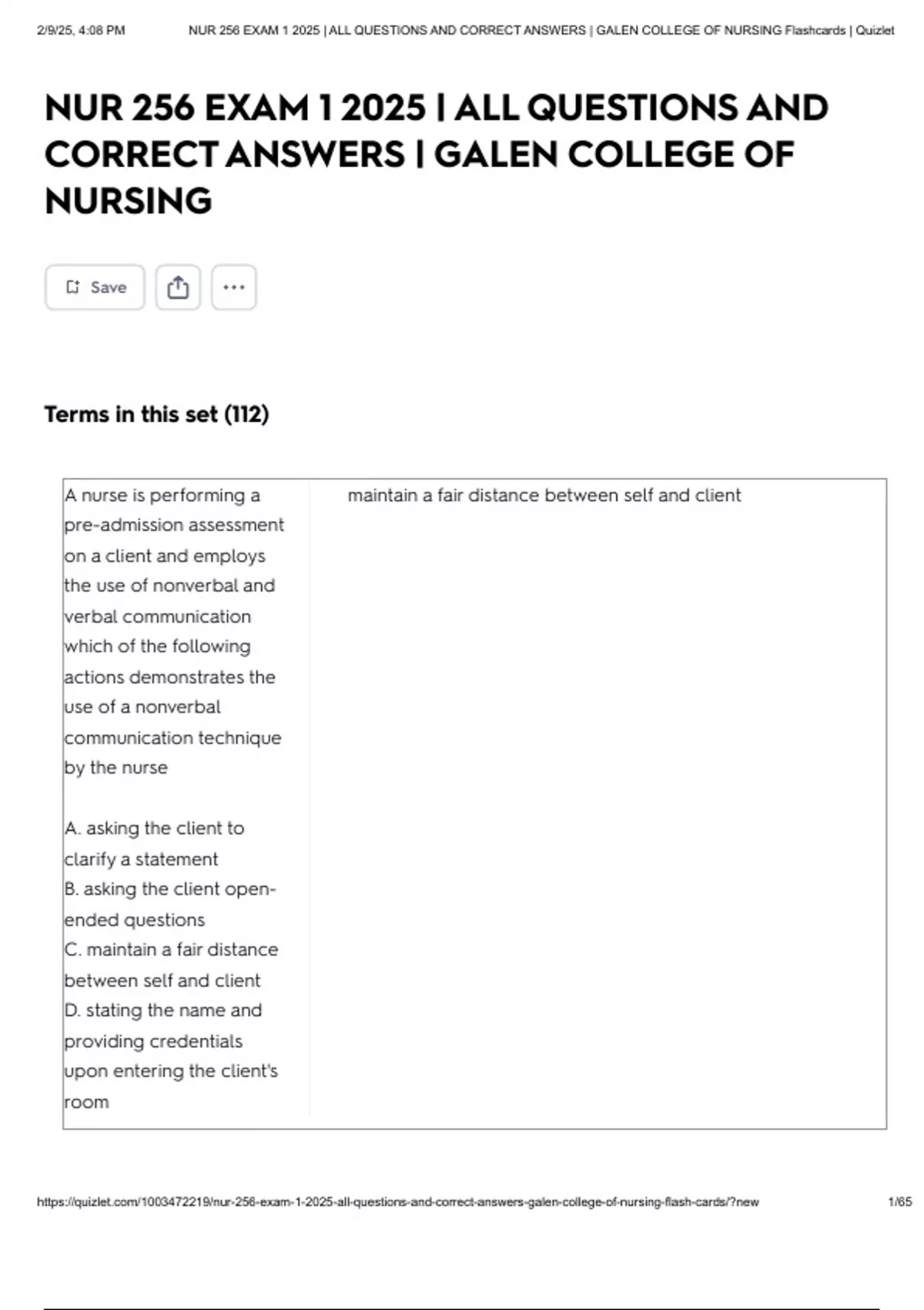 NUR 256 EXAM 1 2025 | ALL QUESTIONS AND CORRECT ANSWERS | GALEN COLLEGE ...