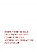 BIOLOGY 1402 TTU HELD EXAM 1 QUESTIONS AND CORRECT VERIFIED ANSWERS 100&percnt; GUARANTEED PASS A&plus; GRADE