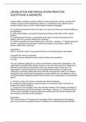 LEGISLATION AND REGULATION PRACTICE QUESTIONS & ANSWERS