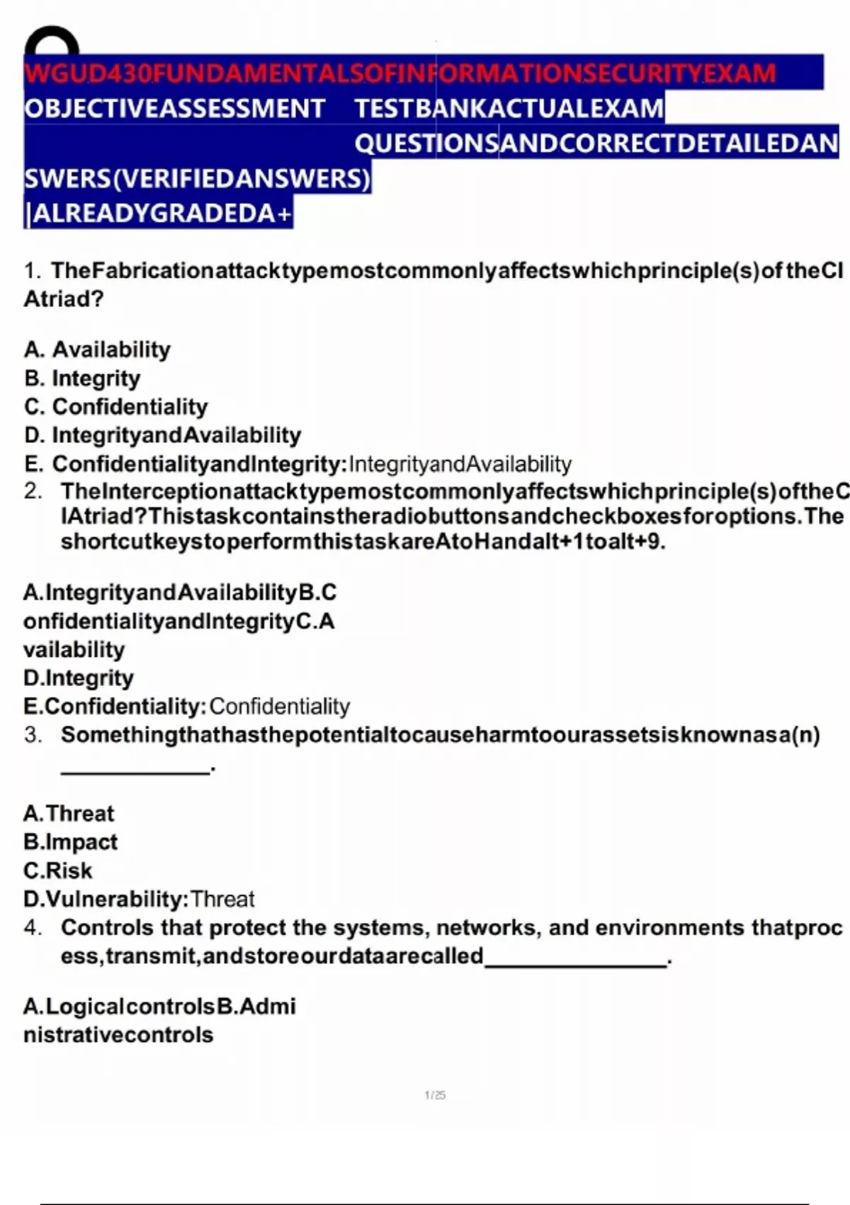 Wgu D430 Fundamentals Of Information Security Exam Study Guide Wgu