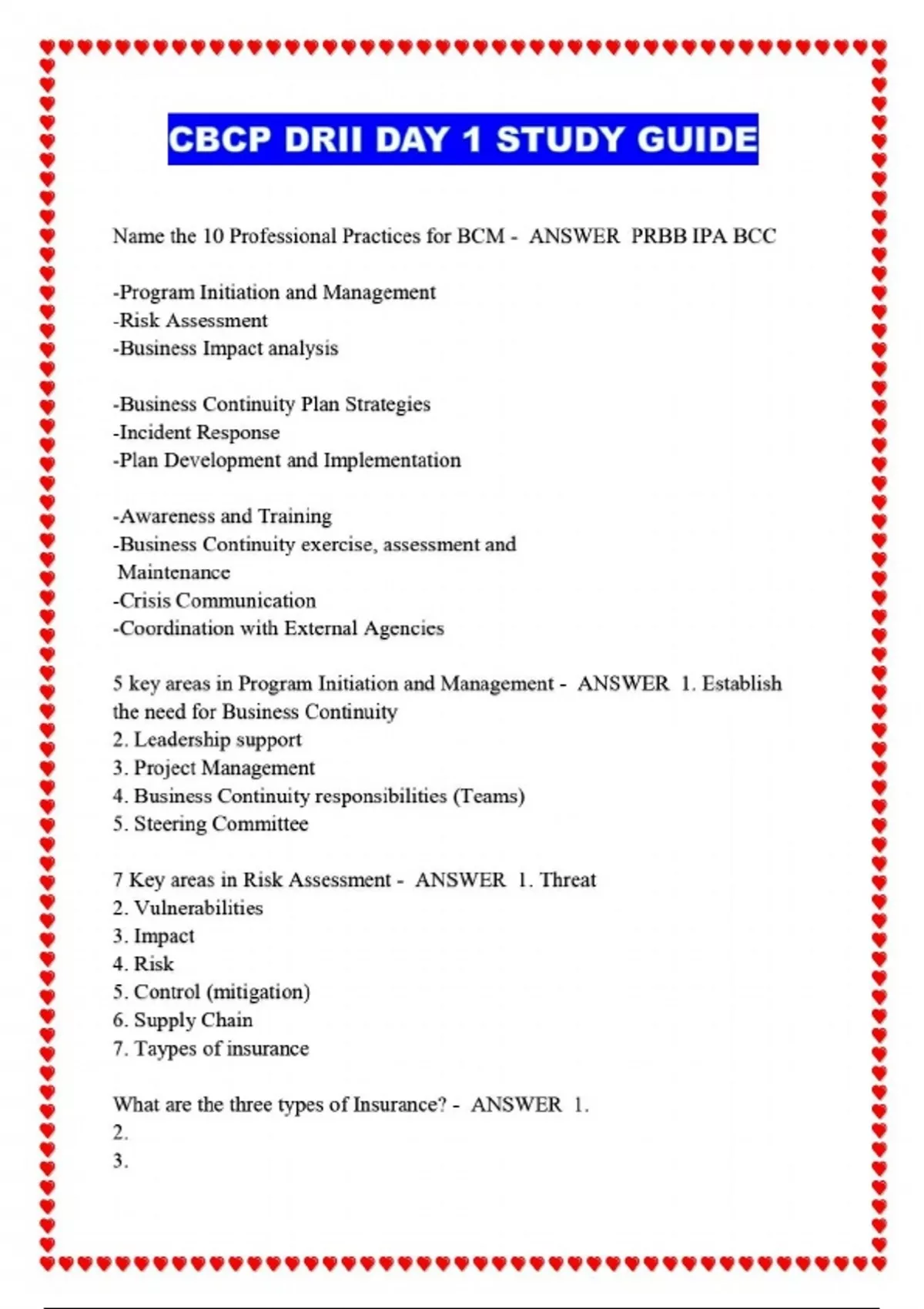 CBCP DRII DAY 1 STUDY GUIDE 2025 - CBCP DRII - Stuvia US