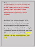 CAPSTONE MENTAL HEALTH EXAM NEWEST 2025  ACTUAL EXAM COMPLETE 100 QUESTIONS AND  CORRECT DETAILED ANSWERS &lpar;VERIFIED  ANSWERS&rpar; &vert;ALREADY GRADED A&plus;&sol; LATEST  VERSION&excl;&excl;&excl;