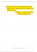 TEST BANK FOR AN INTRODUCTION TO BRAIN AND  BEHAVIOR 6TH EDITION BY BRYAN KOLB GRADE A&plus; COMPLETE NEW VERSION 2024-2025