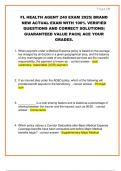 FL HEALTH AGENT 240 EXAM 2025&vert; BRAND  NEW ACTUAL EXAM WITH 100&percnt; VERIFIED  QUESTIONS AND CORRECT SOLUTIONS&vert;  GUARANTEED VALUE PACK&vert; ACE YOUR  GRADES&period;