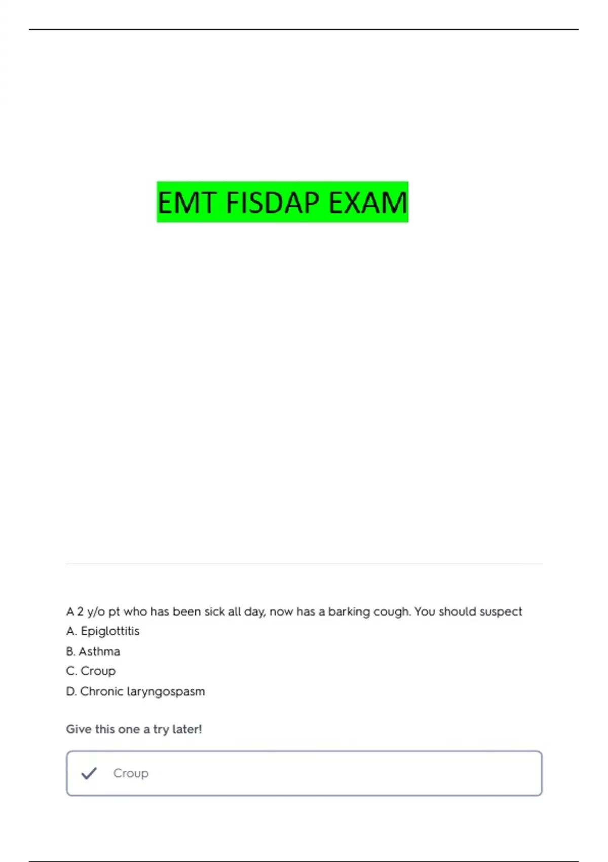 EMT FISDAP FINAL PRACTICE QUESTIONS WITH COMPLETE ANSWERS - EMT Fisdap ...
