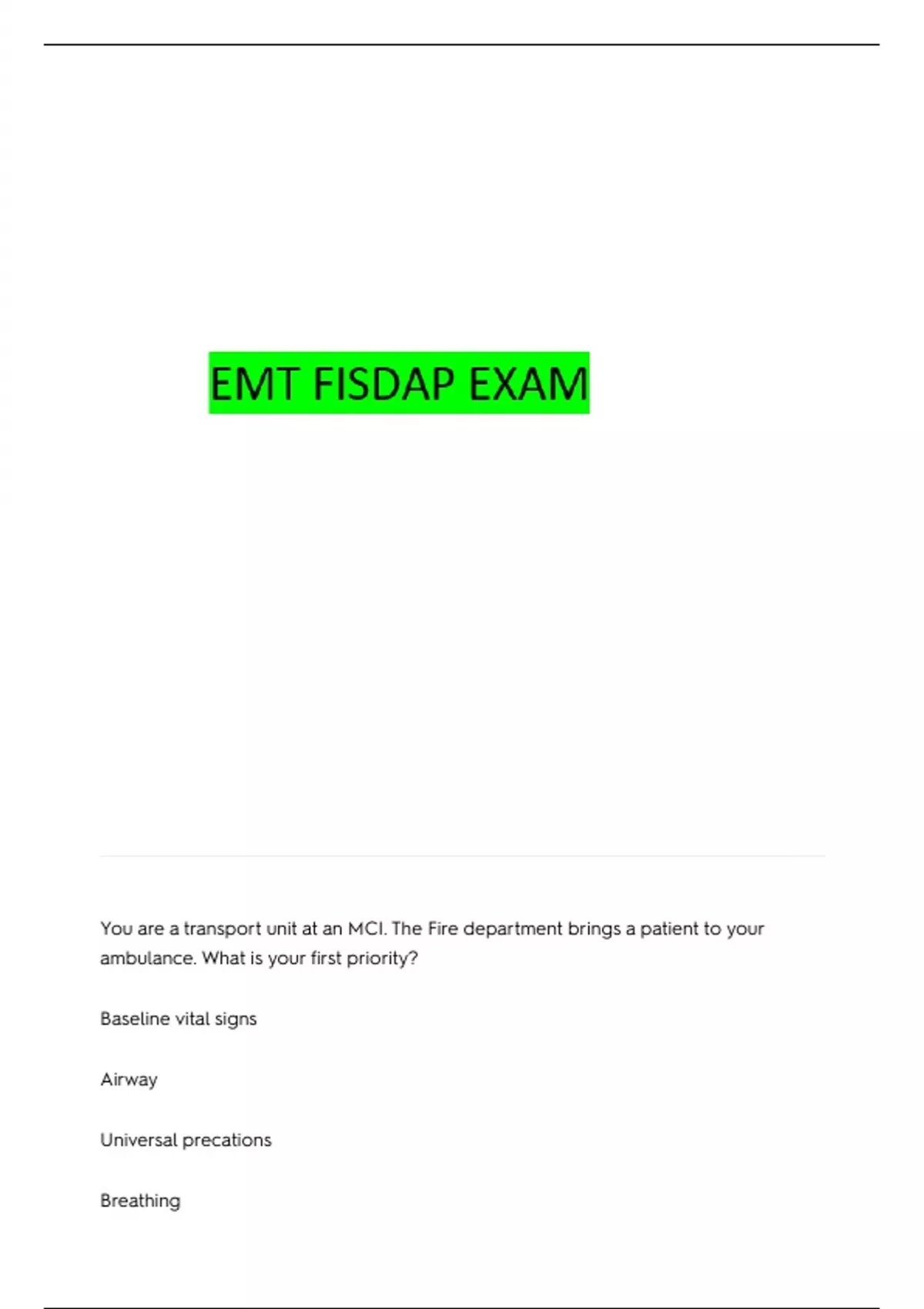 EMT FISDAP FINAL PRACTICE QUESTIONS WITH COMPLETE ANSWERS - EMT FISDAP ...