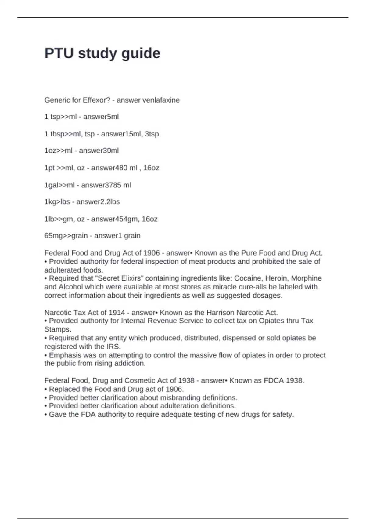 PTU study guide Questions and Answers Correct - PTU - Stuvia US