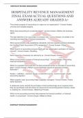 HOSPITALITY REVENUE MANAGEMENT FINAL EXAM ACTUAL QUESTIONS AND ANSWERS ALREADY GRADED A&plus;