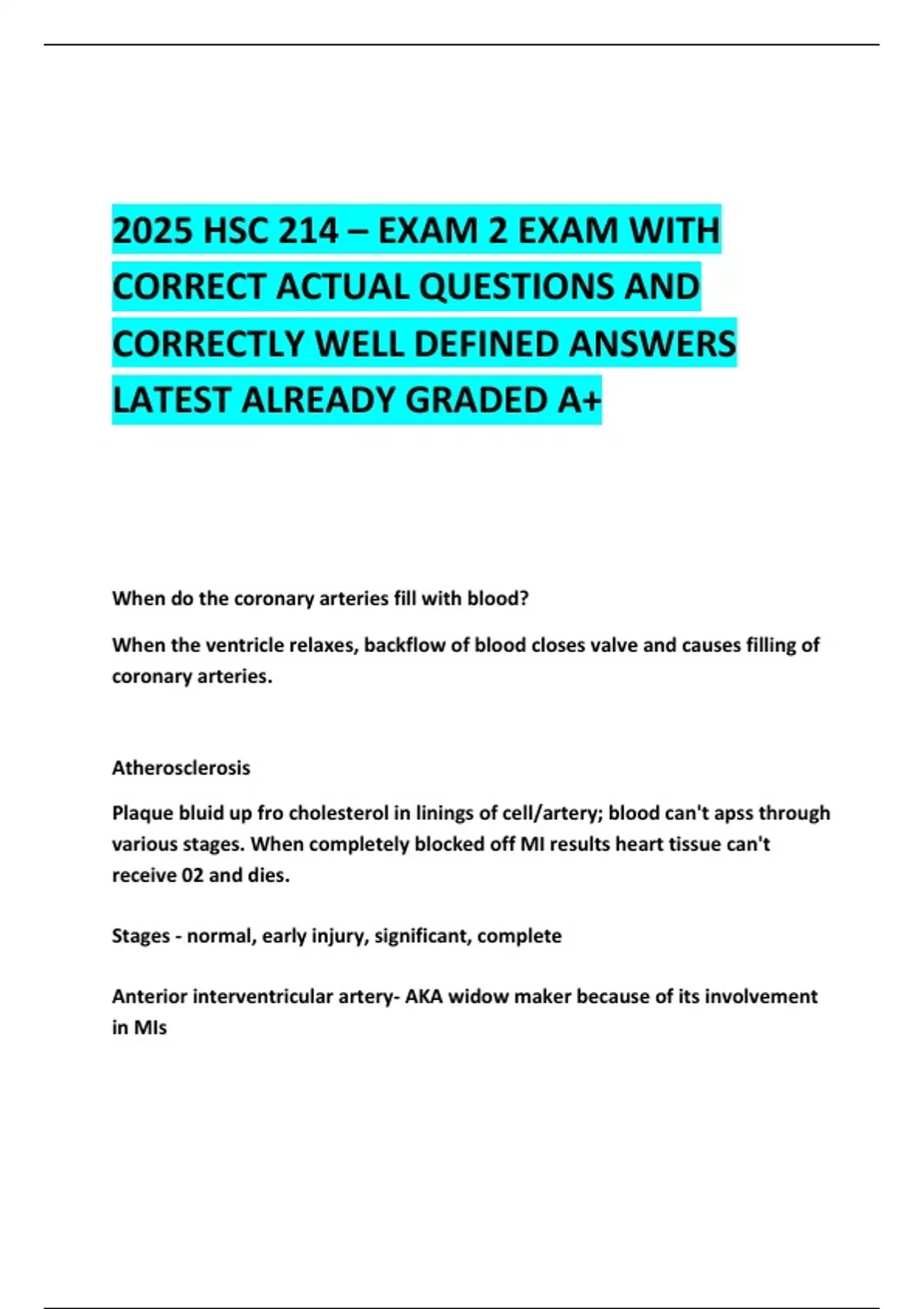 2025 HSC 214 – EXAM 2 EXAM WITH CORRECT ACTUAL QUESTIONS AND CORRECTLY ...