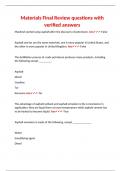 Materials Final Review questions with verified answer