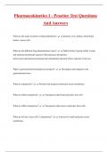 Pharmacokinetics I - Practice Test Questions  And Answers