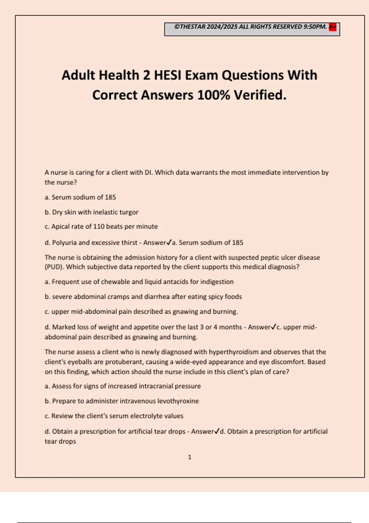 Adult Health 2 HESI Exam Questions With Correct Answers 100% Verified ...