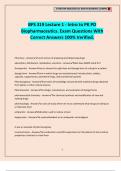 BPS 319 Lecture 1 - Intro to PK PD Biopharmaceutics&period; Exam Questions With Correct Answers 100&percnt; Verified&period;