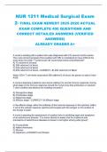 NUR 1211 Medical Surgical Exam 2- FINAL EXAM NEWEST 2025-2026 ACTUAL EXAM COMPLETE 400 QUESTIONS AND CORRECT DETAILED ANSWERS &lpar;VERIFIED ANSWERS&rpar; ALREADY GRADED A&plus;