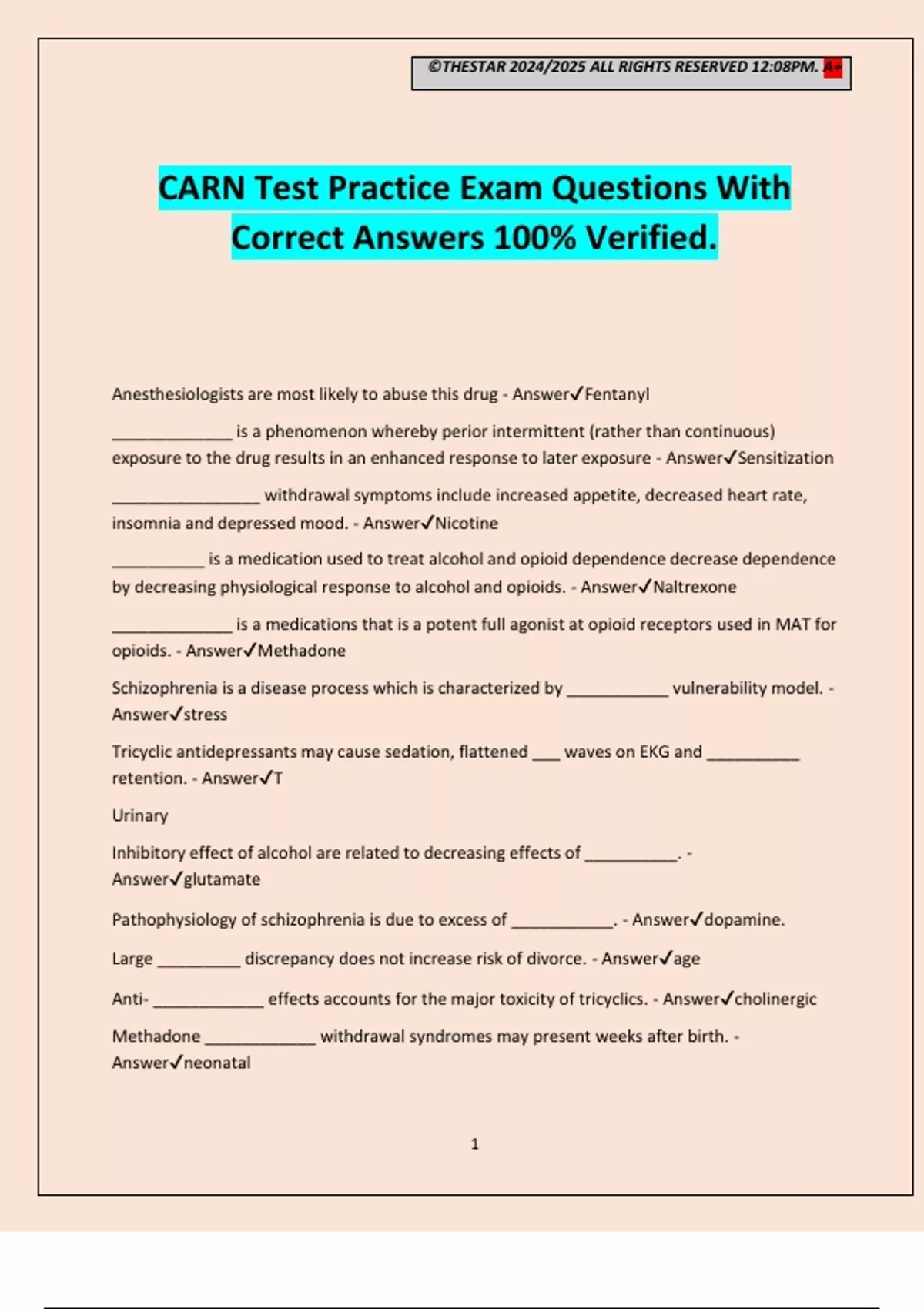 CARN Test Practice Exam Questions With Correct Answers 100% Verified ...
