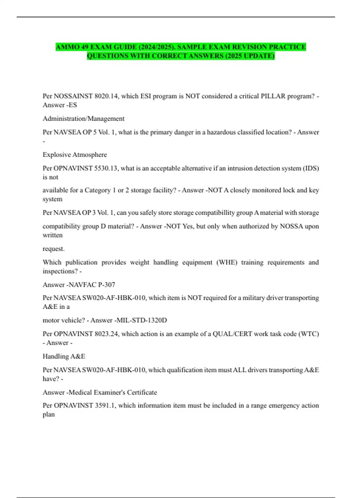 AMMO 49 EXAM GUIDE (2024/2025). SAMPLE EXAM REVISION PRACTICE QUESTIONS ...