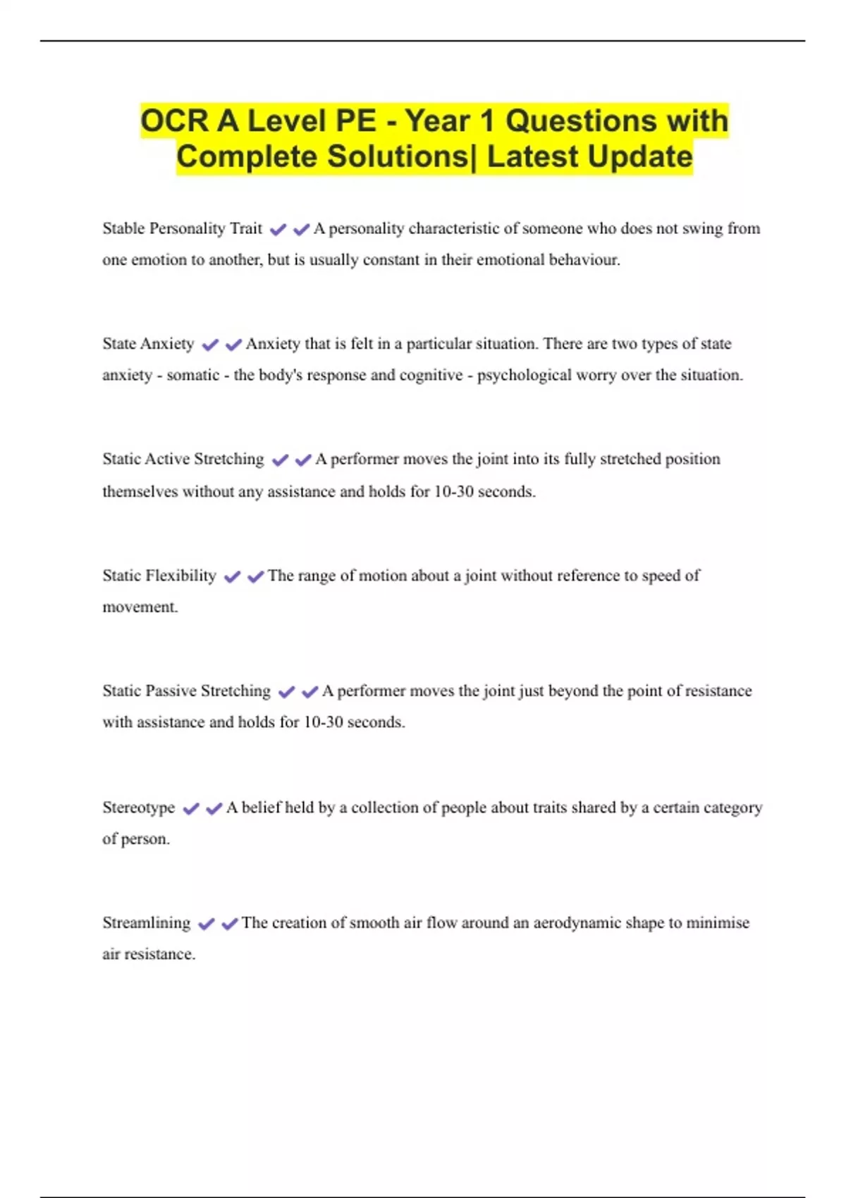 OCR A Level PE - Year 1 Questions with Complete Solutions| Latest ...