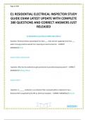E1 RESIDENTIAL ELECTRICAL INSPECTOR STUDY GUIDE EXAM LATEST UPDATE WITH COMPLETE 380 QUESTIONS AND CORRECT ANSWERS JUST RELEASED