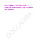 BASIC VEHICLE TECHNOLOGIES 1&colon; COMFORT and 2 confort Exam Questions And Answers
