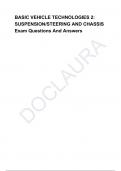 BASIC VEHICLE TECHNOLOGIES 2&colon; SUSPENSION&sol;STEERING AND CHASSIS Exam Questions And Answers
