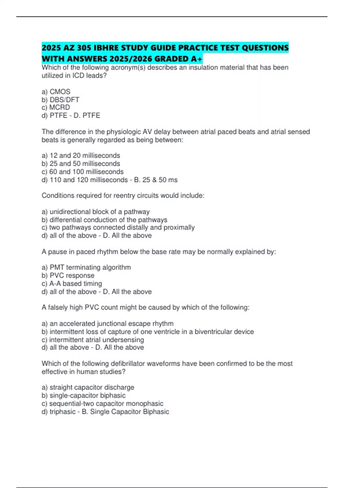 2025 AZ 305 IBHRE STUDY GUIDE PRACTICE TEST QUESTIONS WITH ANSWERS 2025 ...