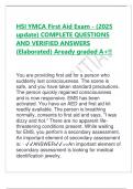 HSI YMCA First Aid Exam - &lpar;2025  update&rpar; COMPLETE QUESTIONS  AND VERIFIED ANSWERS  &lpar;Elaborated&rpar; Aready graded A&plus;&excl;&excl; You are providing first aid for a person who  suddenly lost consciousness&period; 