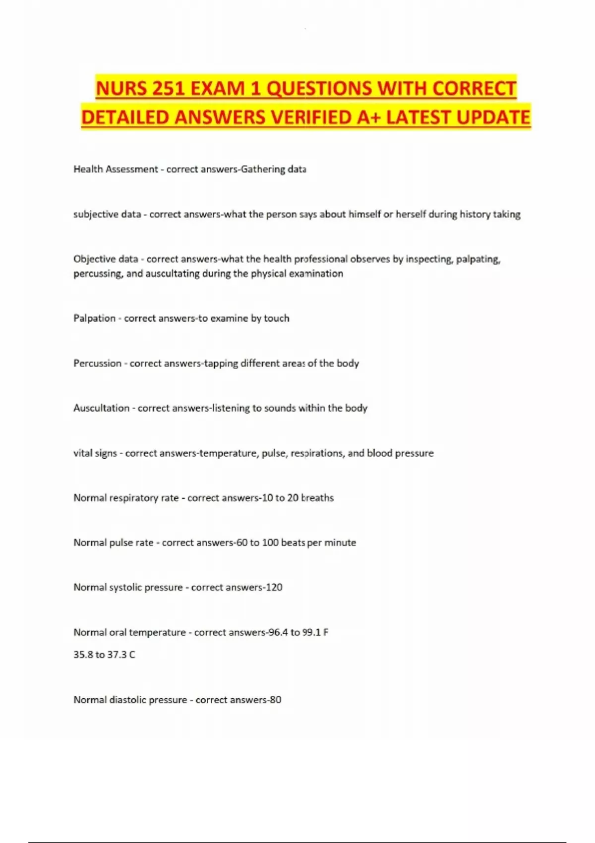 NURS 251 EXAM 1 QUESTIONS WITH CORRECT DETAILED ANSWERS VERIFIED A+ ...